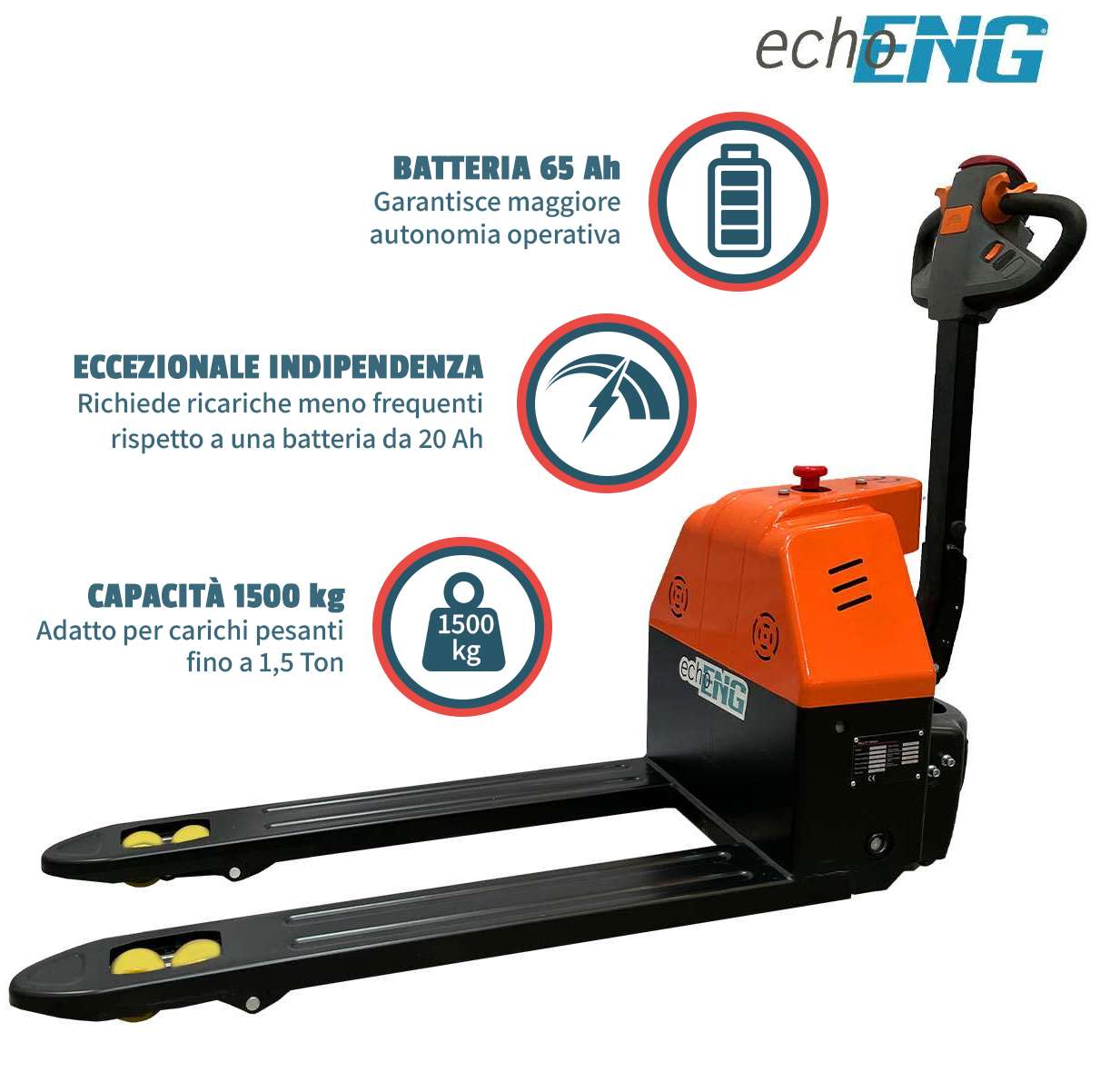 Transpallet elettrico 1500Kg Professionale 65Ah echoENG MA SL-ET15