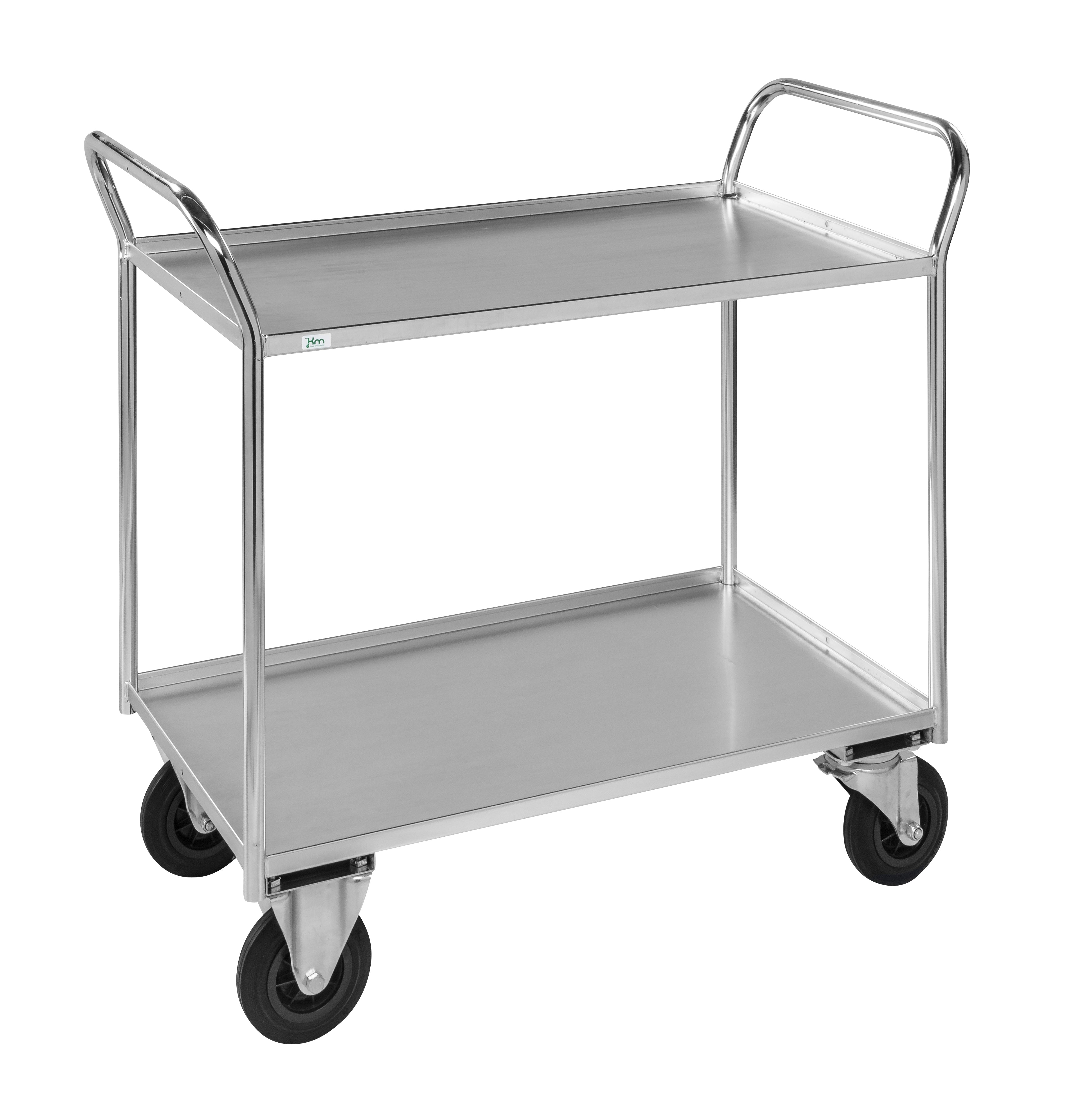 Carrello robusto lamiera 2 ripiani Elettro galvaniz. freno - KM4133-EB Kongamek