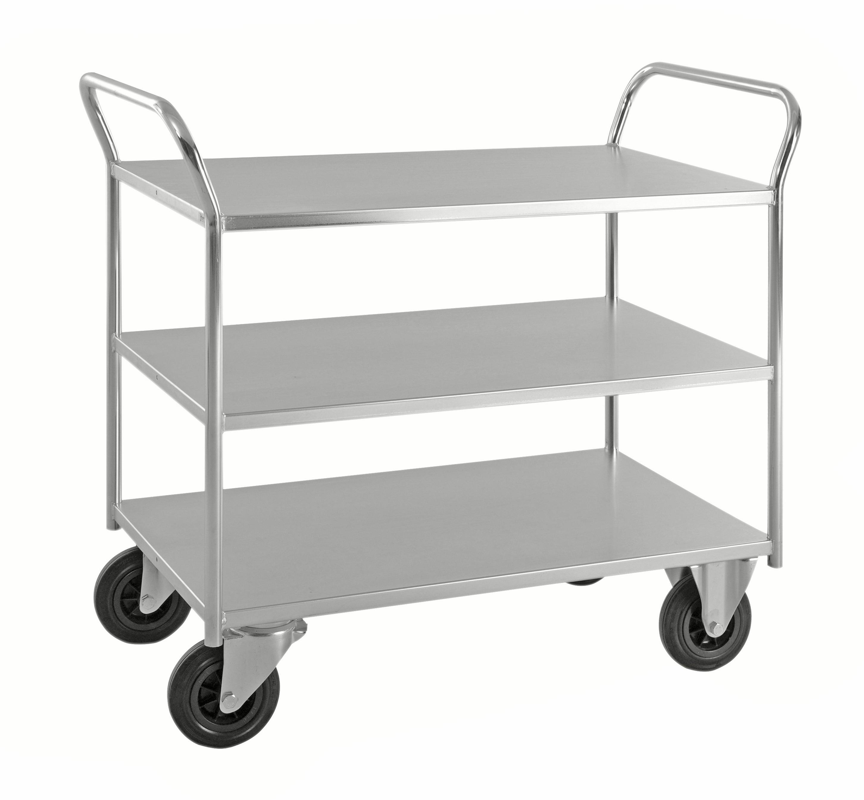 Carrello robusto lamiera 3 ripiani Elettro galvaniz. freno - KM4169-EB Kongamek