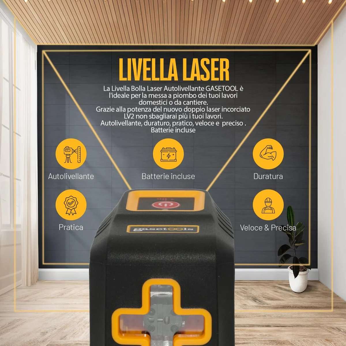 Livella bolla laser autolivellante a doppio livellamento, lunga durata GASETOOLS