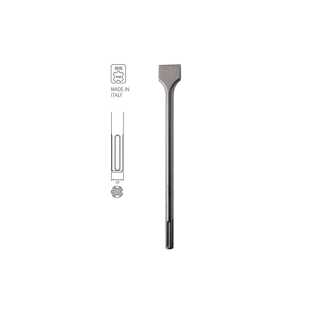 Scalpello piatto largo per martello demolitore SDS-Max 80x300mm - Krino 0321003080300